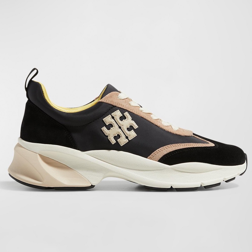 Tory Burch Good Luck Trainer Sneakers Black Tan Suede Size 10.5M